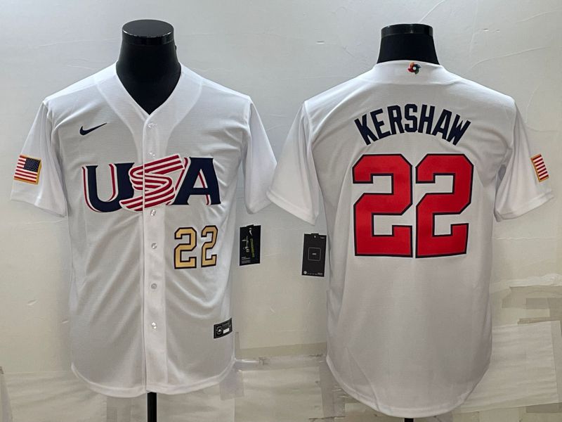 Men 2023 World Cub USA #22 Kershaw White Nike MLB Jersey14